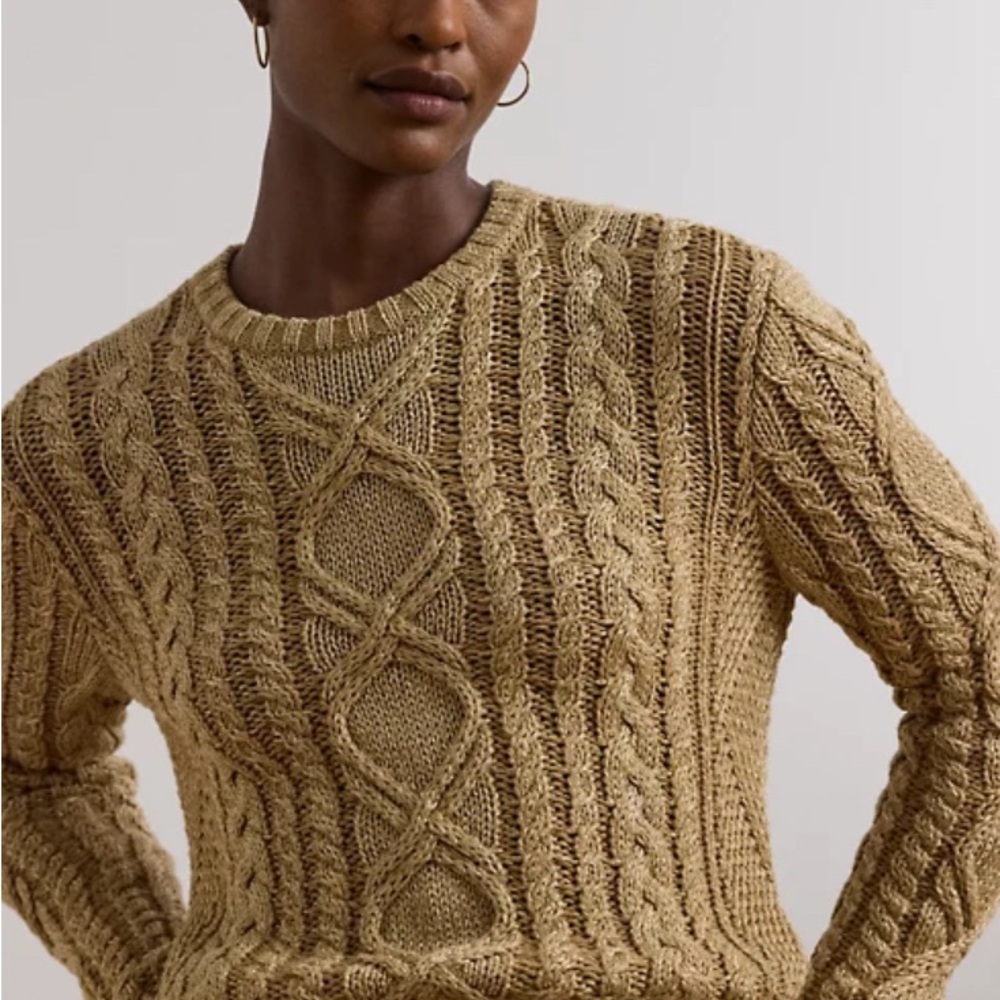 Aran-Knit Metallic Crewneck Sweater size M